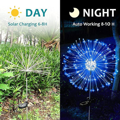JJGoo Solar Firework Lights, 2 Pack 150 LEDs 2 Lighting Modes Solar Lights Outdoor Waterproof for Garden Patio Walkway Pathway Party Wedding Christmas Decorative - Blue