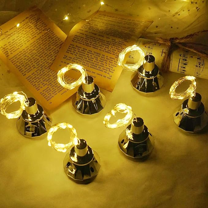 Solar Wine Bottle Lights, 10 Pack Diamond Cork Lights, 20 LED Outdoor Waterproof Fairy String Lights for Garden Wedding Patio (Warm White)