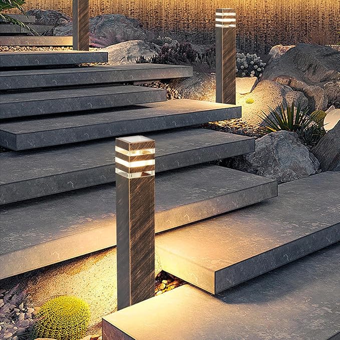 SLAWA 23.6In Pathway Lights Bronze E26 Outdoor Waterproof Post Lights Outside Housing Landscape Path Lighting Exterior Sideway Porch Lighting Patio Lawn Bollard Lamp Exterior Floor Lamp with Warm Bulb