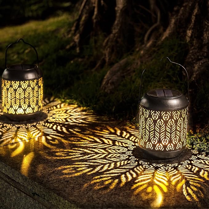LeiDrail Solar Lantern Outdoor Hanging Lanterns Garden Metal Decorative Light Warm White LED Waterproof Landscape Lighting for Table Pathway Party Yard - 2 Pack