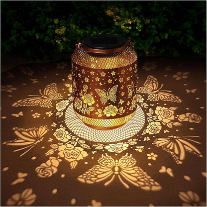 Butterfly Solar Lanterns Outdoor Waterproof Rose Garden Decor Gifts for Mom Women Grandma Metal Hanging Solar Lights Outdoor Decoration for Patio,Yard,Porch,Backyard