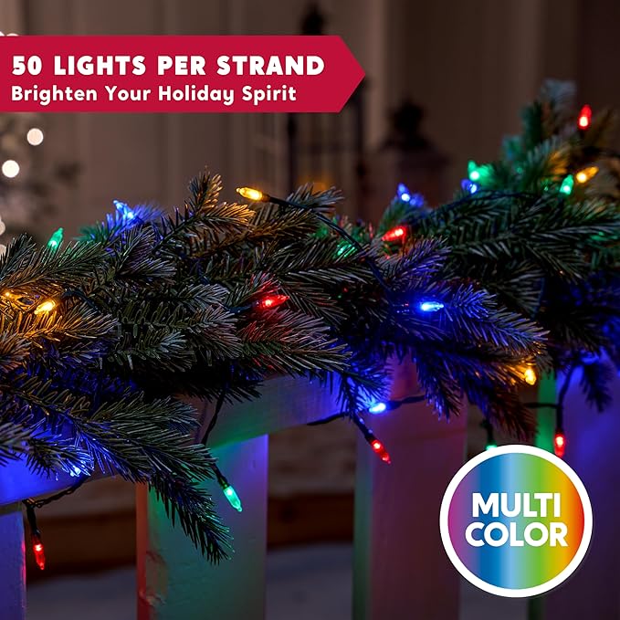 Joiedomi LED Christmas String Lights,50 Count 16.3FT Battery Operated Christmas Tree Fairy Lights with 8 Modes,Multifunction Green Wire for Xmas Decor Party Holiday House,Multicolor
