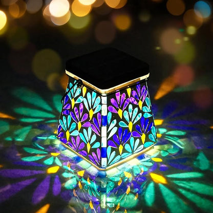 VOREEN Mosaic Solar Lantern, Colorful Mosaic Glass Decorative Lantern for Outdoor Garden & Patio, Tabletop or Hanging Solar Powered Light, Blue Petal Mosaic Design
