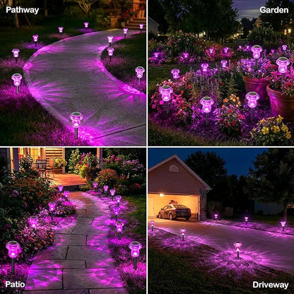 Solar Pathway Lights Outdoor 8 Pack Mushroom Garden Lights Waterproof Solar Powered Yard Lighting for Landscape, Driveway, Path, Walkway, Patio, Outside Garden Decorations, Pink Purple