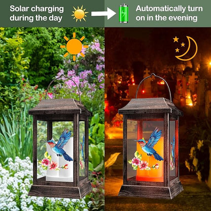 Hummingbird Solar Lanterns Outdoor, Metal Glass Hanging Solar Lights, Gardening Gifts for Mom Women Mother's Day, Waterproof Garden Decor Decorative Lights for Outside Yard Porch Patio Decorations