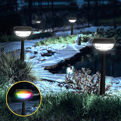 Ensenior Solar Pathway Lights IP65 Waterproof, RGB Color Changing & 6500K Cool White, 8-16Hr Runtime, Flower Pattern Garden Lights for Walkway Porch Yard - 6 Pack