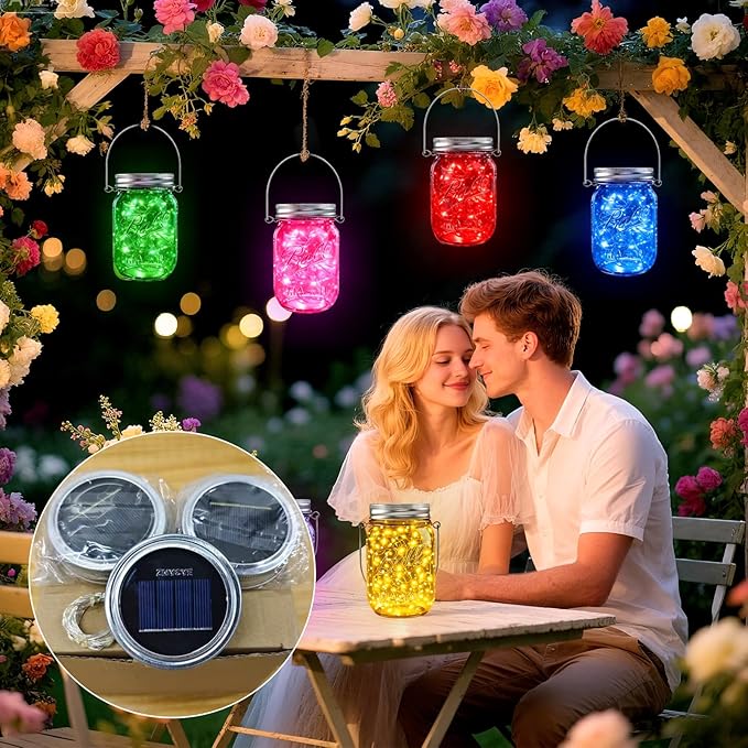 ZNYCYE Mason Jar Solar Lights for Outside, 12 Pack 30LED Fairy Firefly Lights Mason Jar Solar Lids Outdoor Waterproof String Lights with Hangers(NO Jars) for Patio Garden Yard Lawn Decor(6 Colors)