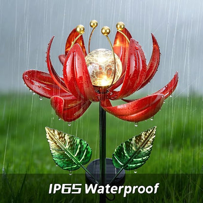 Solar Lights Outdoor Garden Decor, Solar Wind Spinner Yard Decorations Gifts for Outside, Lotus Windmill Pathway with LED Cracked Crystal Ball Waterproof Flower Sculpture for Patio Lawn
