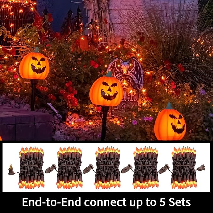 LAMPHOME Orange Halloween Light, 100 Count 20FT String Light,120V UL Certified Orange String Lights, Plug in Brown Wire Fall Lights Waterproof for Spooky Thanksgiving Party Decor