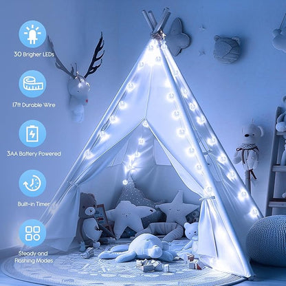 White Patio String Lights, 17ft Weatherproof LED