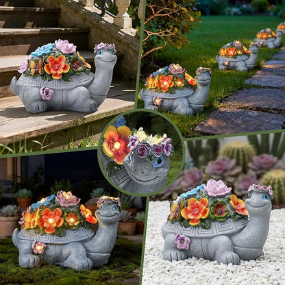 Solar Turtle Garden Statue,Spring Outdoor Figurine Decorations Ornament Lamps for Outside Yard Lawn Patio Porch Balcony,Women's Day Housewarming for Mom Women Grandma