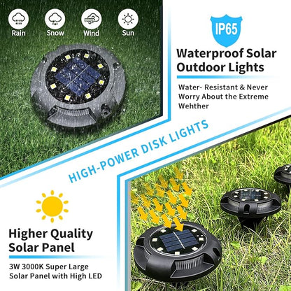 Solar Ground Lights Outdoor Waterproof, 8 Pack 12 LEDs Solar Garden Disk Lights Landscape Lighting for Outside Pathway Deck Yard Patio Lawn Driveway Walkway Deco (White Lights)