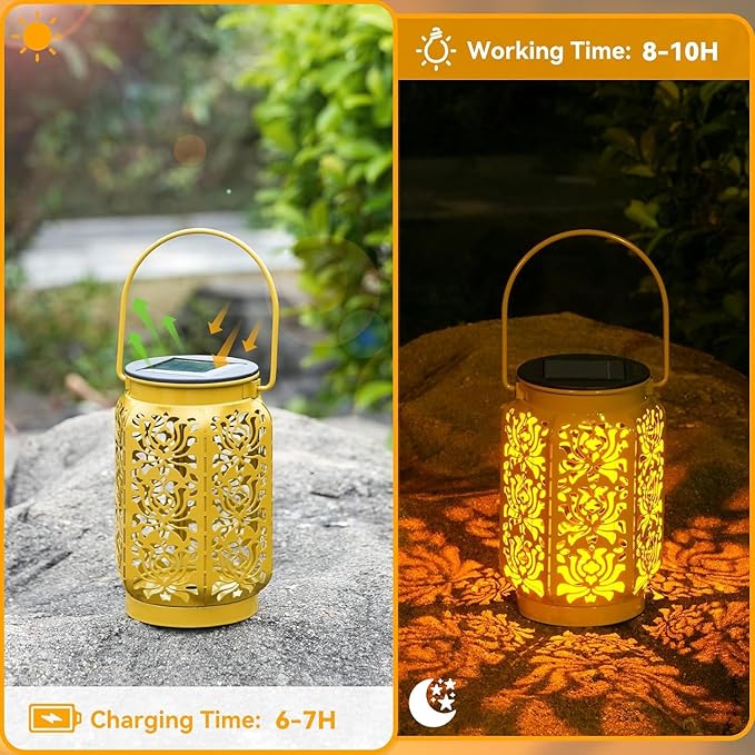 Solar Lanterns Outdoor 4 Pack, IP44 Waterproof Rose Solar Lanterns Mothers Day Gifts Outdoor Lights Garden Decor, 4 Colors LED Hanging Lantern with Handle for Outside Patio Yard Table Fence