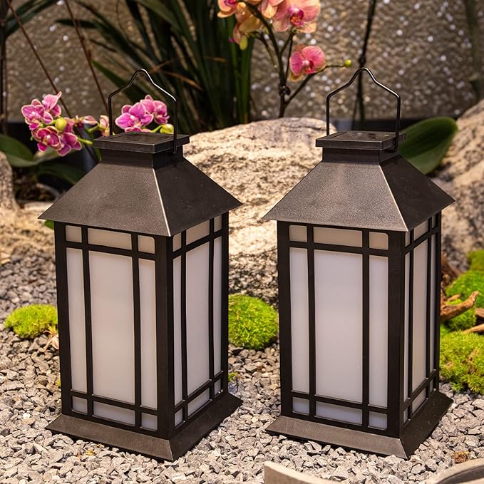 2-Pack Garden Solar Lanterns, Waterproof LED Patio Lights