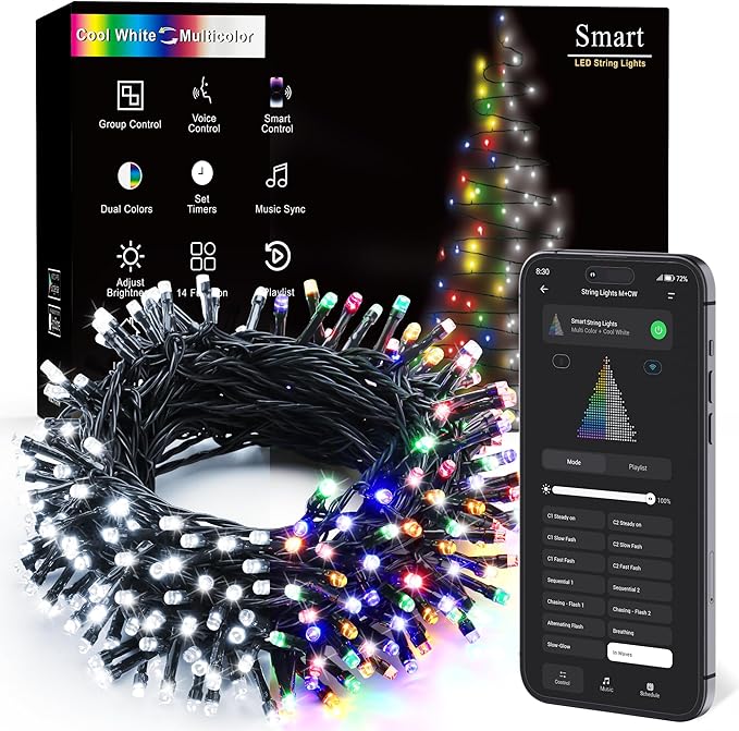 200 LED Christmas Twinkle Lights, 66ft Waterproof for Porch