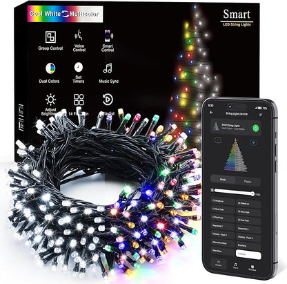 200 LED Christmas Twinkle Lights, 66ft Waterproof for Porch