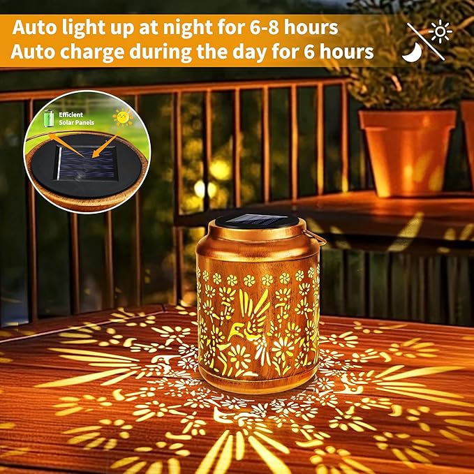 Solar Hummingbird Lanterns 2-Pack, Patio Hanging LED Decor
