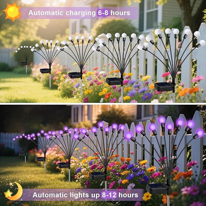 Solar Firefly Lights - 6 Pack 36 LEDs, Purple, Waterproof, Outdoor Garden Decor