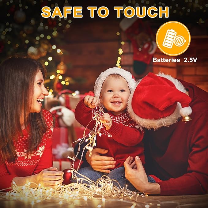2 Pack Christmas String Lights Battery Operated with 8 Modes, 33FT 100 LED Fairy Lights with Timer, Waterproof Twinkle Lights for Indoor and Outdoor Christmas Decorations(Warm White)
