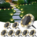 Solar Flat Disk Lights 8-Pack, Waterproof Walkway