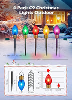 4-Pack 34ft C9 Christmas Walkway Lights, LED