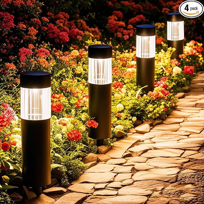 4-Pack Warm White Solar Path Lights, Outdoor Garden LED