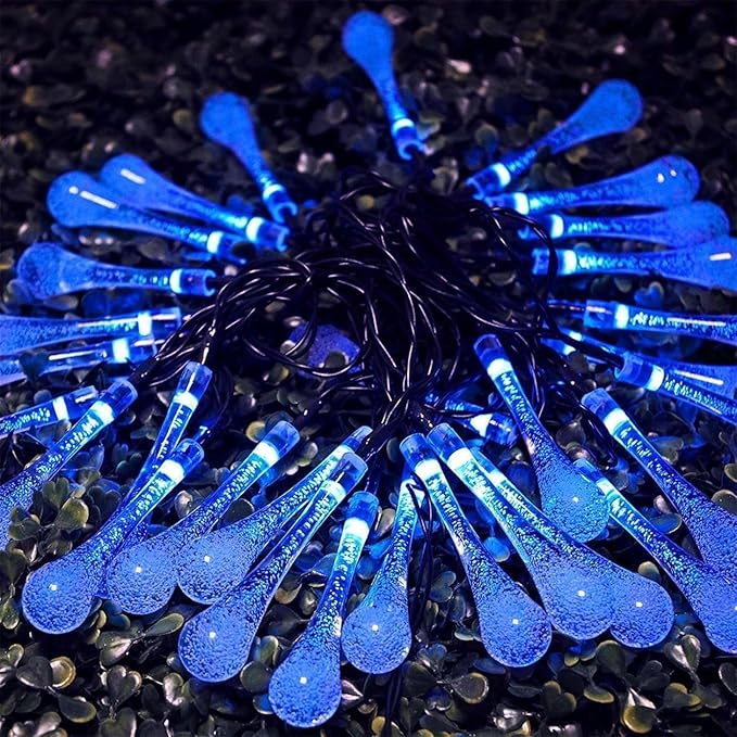 Solar String Light Outdoor Waterproof Solar Drop Lights,Water Drop Fairy Lights 13ft 20LEDs Solar Light with 8 Modes Solar Party Lights for Garden,Christmas Decorations (20ft 30LED Blue)
