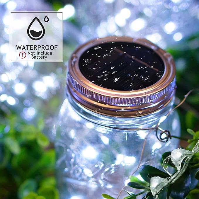 30 LED 12 Packs Solar Lights for Mason Jars（No Jar） Lids String Fairy Lights Solar Lantern Hanging Lights for Patio Yard Garden Wedding Decor Cool White