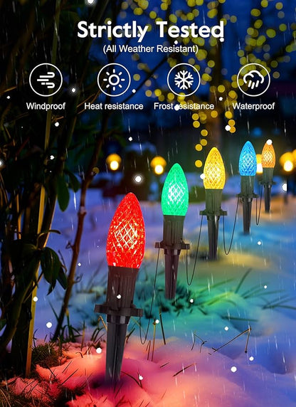 Brightown Solar C9 LED Christmas Lights - 50Ft, 40 Faceted Bulbs, Waterproof Multicolor Pathway Light for Outdoor House Decorations