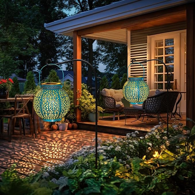 TAKE ME 2 Packs Solar Lanterns Outdoor Lights Waterproof Garden Lanterns for Patio,Outside Mothers Day Gifts Mom Wife Grandma Birthday Gifts [Set of 2]
