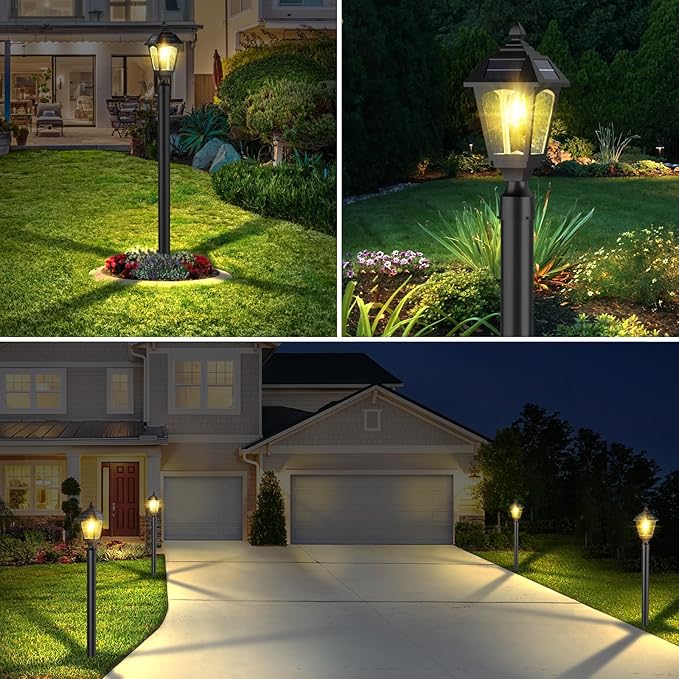 Solar Post Lights Outdoor, Aluminium Solar Lamp Post Light with Pier Mount Base, Outside Decor for Yard Garden Pole Pillar, 100 Lumens (Warm White) ﻿