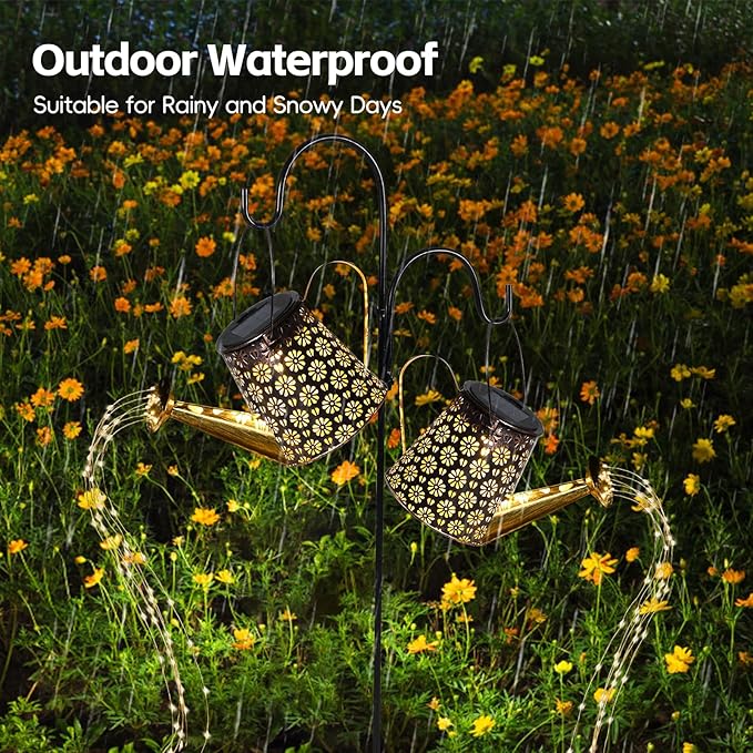 Solar Watering Can with Lights, 2Pack Solar Light Garden Decor for Outside, Pathway Walkway Patio Yard Outdoor Decoration Gift (Warm White 90LED)