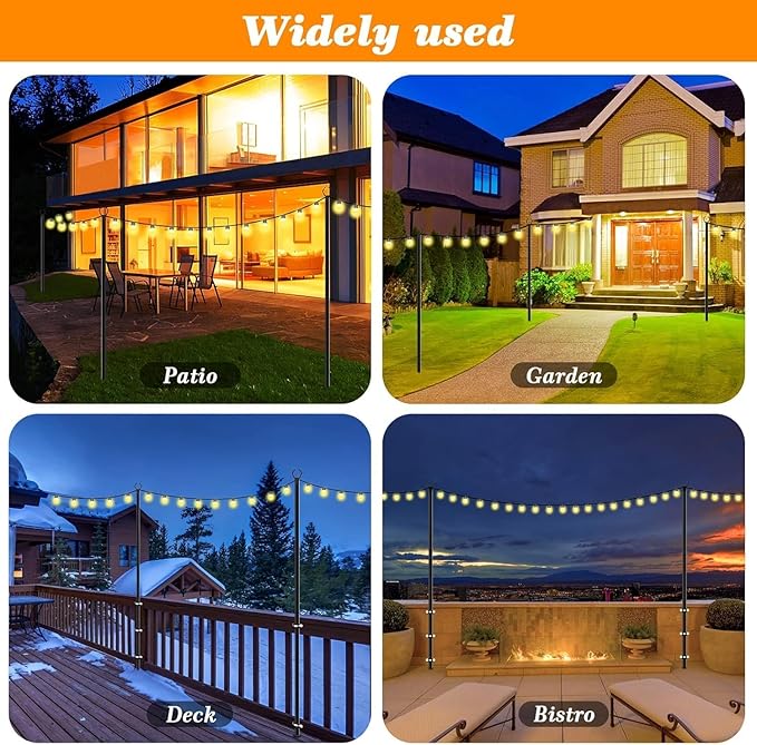 4 Pack String Light Poles,10 Ft Light Poles for Outside String Lights,Outdoor Lights Pole with Fork,Metal Poles Stand for Patio Deck Backyard