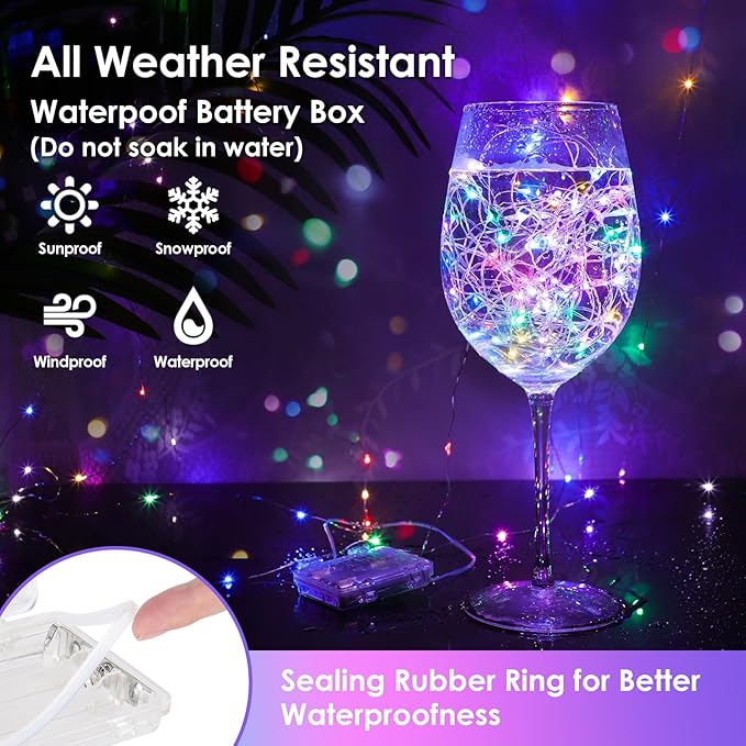 Mlambert 3 Pack 33FT Fairy Lights Battery Operated with Remote and Timer, Dimmable Waterproof 8 Modes Twinkle Lighting for Girl Room Decor-Multicolor