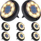 8-Pack Solar Ground Disk Lights, Warm White Waterproof LED