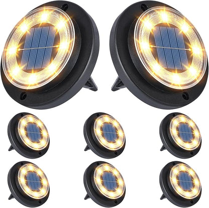 Flacchi Solar Lights Outdoor - Solar Powered Ground Lights Outdoor Solar Disk Light Waterproof Landscape Light for Patio Yard Pathway Walkway Driveway (Warm White, 8 Pack)