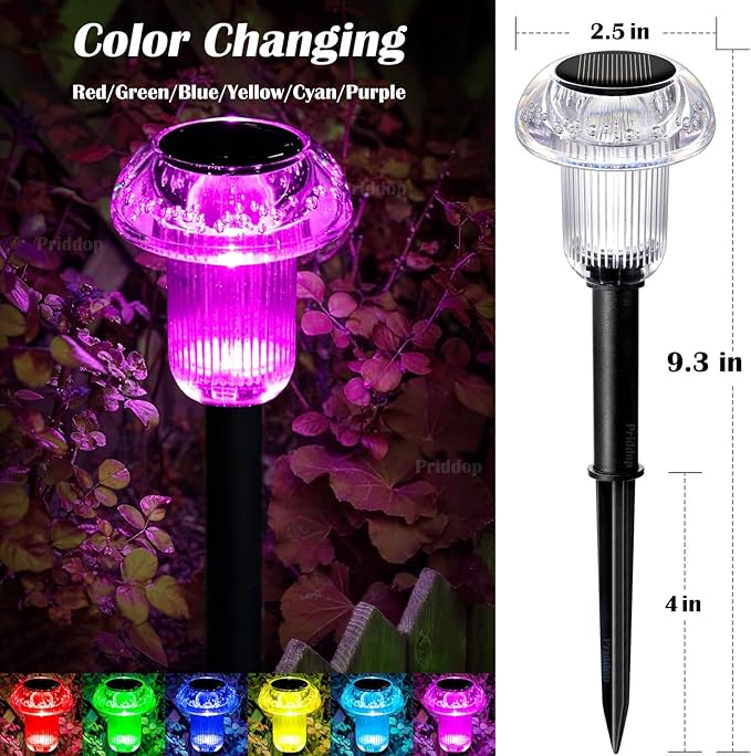 Solar Lights Outdoor Pathway Waterproof 16 Pack Color Changing LED Acrylic Mushroom Decorative Garden Lights for Yard Landscape Patio Outside Decorations