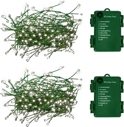 2 Pack Battery Operated Christmas Lights, 10FT 100 Micro LEDs Fairy Lights with 8 Modes and Timer, Green Copper Wire for Indoor Outdoor Christmas Tree Wreath Garland Garden Party, Cool White