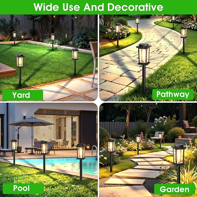 Solar Pathway Lights Outdoor, 8 Pack Solar Powered Garden Lights Waterproof, Auto On/Off Outdoor Landscape Lights for Patio, Walkway, Driveway, Lawn, Pool Decor. (Warm White)