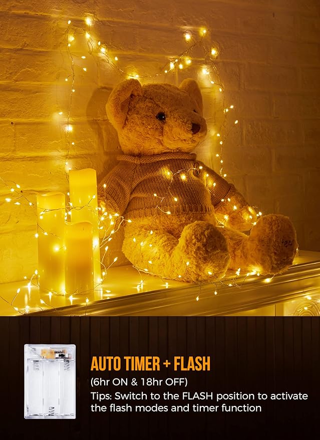 2-Pack Christmas String Lights, 10ft 120 LED Waterproof Twinkle Lights