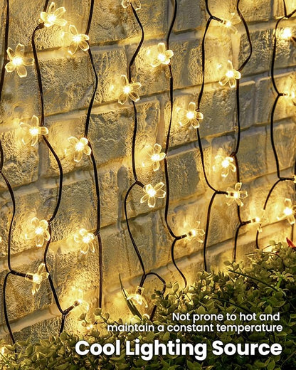 Brightown 2 Pack Total 52FT 120 LED Solar String Lights Flower Outdoor Waterproof Fairy Lights for Garden Yard Fence Patio Christmas Tree Wedding Party Decor, Warm White