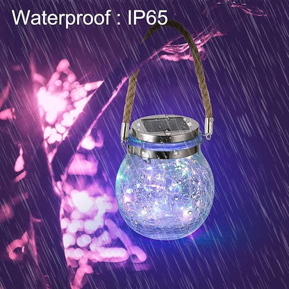 Solar Hanging Lanterns Outdoor Waterproof, Table Lamps Decorative Cracked Glass Jar 30 LED Lights for Garden Tree Court Yard Patio Pathway Christmas Day Holiday Party Decoration (2, Colors)