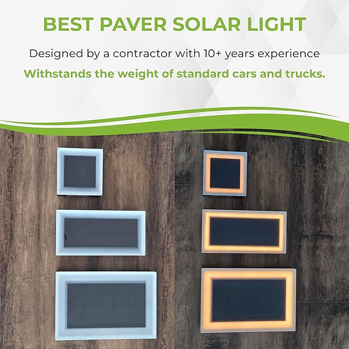 LUMENGY Solar Paver Light 4x4 Inch (3.93x3.93), Stainless Steel with Tempered Glass, 2700K Warm White Glare-Free Lighting for Driveways, Walkways and Patios, IP67 Waterproof, Drive-Over Rated V2