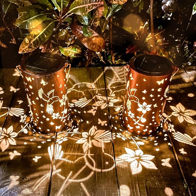 2-Pack Charming Hummingbird Solar Lanterns for Garden, Waterproof LED