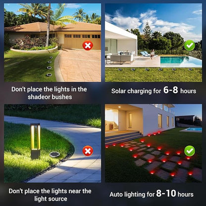 Peasur Solar Ground Lights Outdoor, 12 Pack Flat Solar Powered Disc Lights, IP68 Waterproof, Anti-Rust, Landscape Lighting for Pathway Garden Yard Lawn Walkway Landscape Driveway, Red