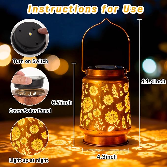 2 Pack Sunflower Solar Lantern Lights, Outdoor Lanterns Garden Decor, Hanging Solar Lantern for Backyard Porch Patio Table Yard Balcony Lawn Pathway, Gifts for Women Grandma Mom