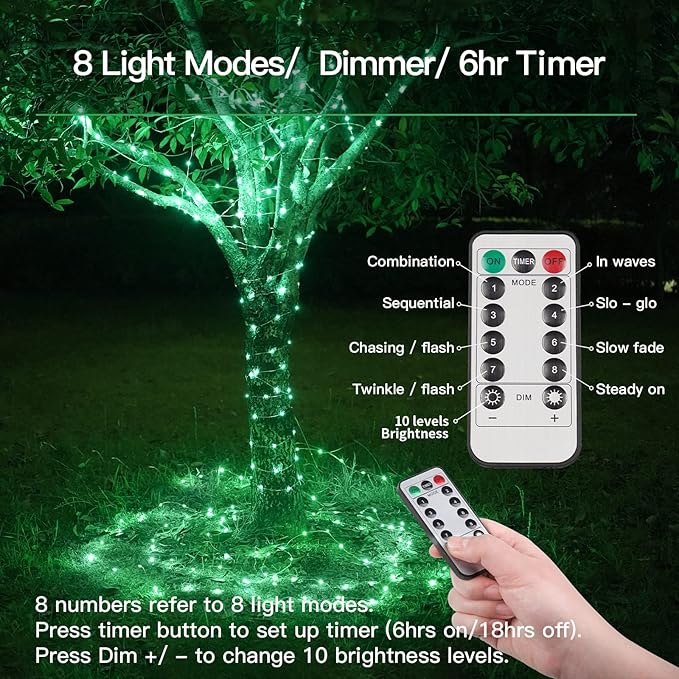 100 LED Christmas Twinkle Lights, 33ft Waterproof for Yard