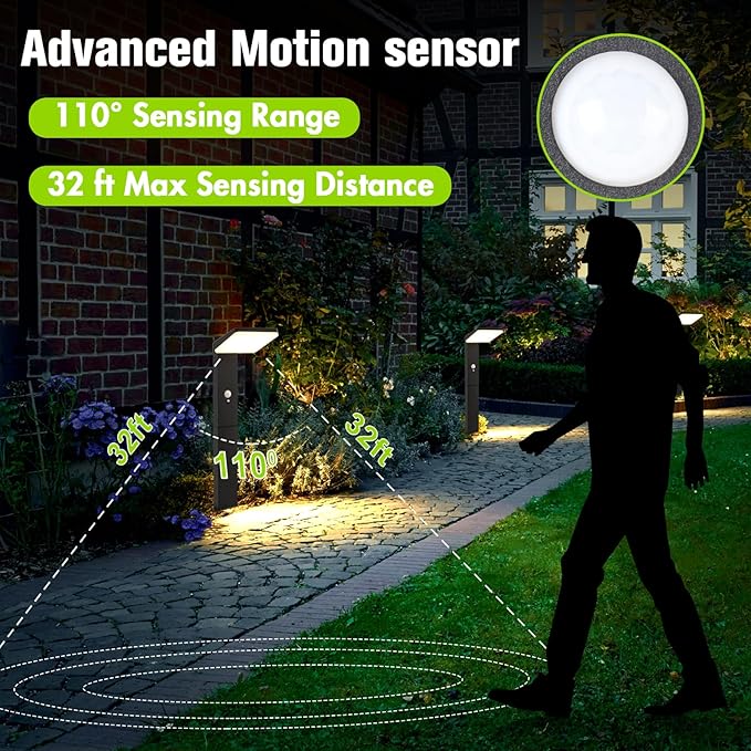 Solar Motion Pathway Lights Outdoor, 2 Pack Solar Powered Garden Lights Waterproof, 72 LED 600 Lumens Super Bright Motion Sensor Solar Path Light, Aluminum Black Garden Light with Groundstake