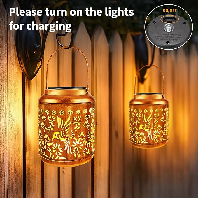 Solar Hummingbird Lanterns 2-Pack, Patio Hanging LED Decor