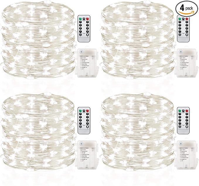 4-Pack White Backyard String Lights, 4ft Weatherproof LED
